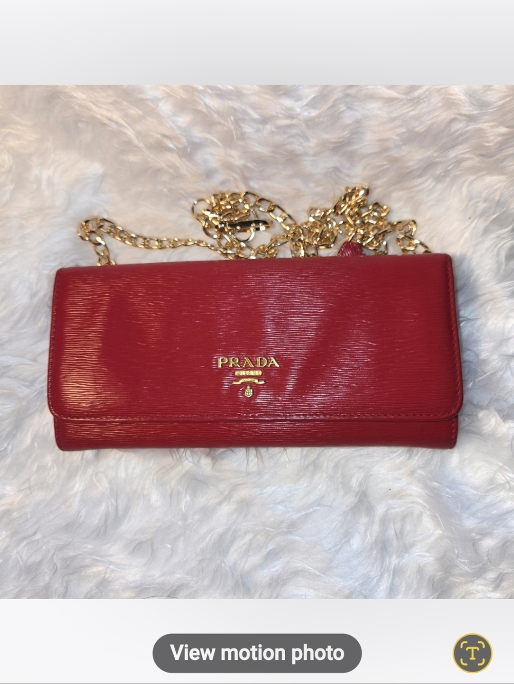 Prada Red Saffiano Vitello Move Wallet Crossbody Bag Id Card Holder With Chain - Picture 3 of 16